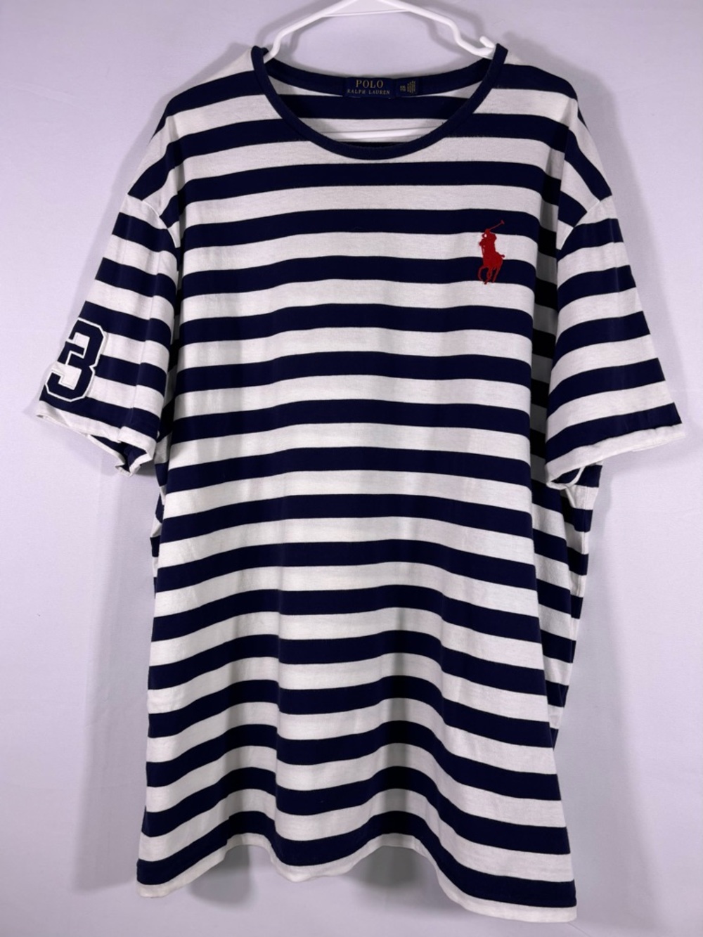 Polo Ralph Lauren Striped T Shirt XXL Navy White Big Pony Logo Oversized Tee